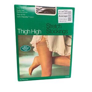 JCPenney Thigh High Stretch Stockings Nude Stay-Up Top Flexxtra Nylon Average